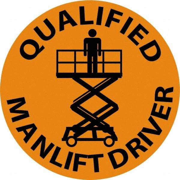 NMC - Qualified Man Lift Driver, Hard Hat Label - Black on Orange, 2" Thick, For Certified Operator - USA Tool & Supply