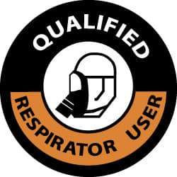 NMC - Qualified Respirator User, Hard Hat Label - Black & Orange on White, 2" Thick, For Certified Operator - USA Tool & Supply