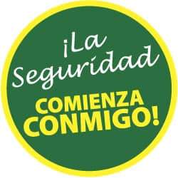 NMC - Ila Seguridad Comienza Conmigo!, Hard Hat Label - White & Yellow on Green, 2" Thick, For Accident Prevention - USA Tool & Supply