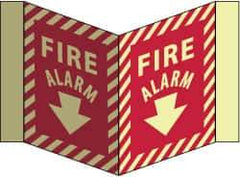 NMC - Fire Alarm, Acrylic Fire Sign - 8-3/4" Wide x 5-3/4" High, Glow-in-the-Dark - USA Tool & Supply