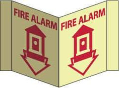 NMC - Fire Alarm, Acrylic Fire Sign - 8-3/4" Wide x 5-3/4" High, Glow-in-the-Dark - USA Tool & Supply