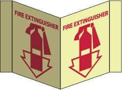 NMC - Fire Extinguisher, Acrylic Fire Sign - 8-3/4" Wide x 5-3/4" High, Glow-in-the-Dark - USA Tool & Supply