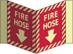 NMC - Fire Hose, Acrylic Fire Sign - 8-3/4" Wide x 5-3/4" High, Glow-in-the-Dark - USA Tool & Supply