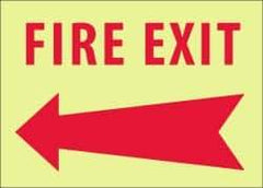 NMC - Fire Exit, Pressure Sensitive Vinyl Fire Sign - 14" Wide x 10" High, Glow-in-the-Dark - USA Tool & Supply