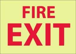 NMC - Fire Exit, Pressure Sensitive Vinyl Fire Sign - 14" Wide x 10" High, Glow-in-the-Dark - USA Tool & Supply