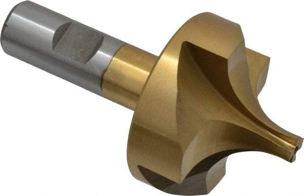 Interstate - 3/4" Radius, 2-1/4" Mill Diam, 4 Flute High Speed Steel Corner Rounding End Mill - Single End, TiN Finish, 4-1/8" OAL, 3/4" Shank Diam - USA Tool & Supply