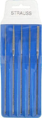 Strauss - 5 Piece Diamond Pattern File Set - 5-1/2" Long, Fine Coarseness, Square Handle, Set Includes Equalling, Half Round, Round, Square - USA Tool & Supply