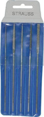 Strauss - 5 Piece Diamond Pattern File Set - 5-1/2" Long, Medium Coarseness, Square Handle, Set Includes Equalling, Half Round, Round, Square - USA Tool & Supply