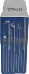 Strauss - 5 Piece Diamond Pattern File Set - 5-1/2" Long, Fine Coarseness, Round Handle, Set Includes Equalling, Half Round, Round, Square, Three Square - USA Tool & Supply