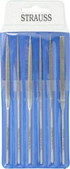 Strauss - 6 Piece Diamond Pattern File Set - 5-1/2" Long, Coarse Coarseness, Round Handle, Set Includes Crossing, Equalling, Half Round, Round, Square, Three Square - USA Tool & Supply