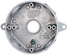 Cooper Crouse-Hinds - 1 Gang, (4) 3/4" Knockouts, Aluminum Round Outlet Box - 4-1/8" Overall Height x 4" Overall Width x 1-1/2" Overall Depth, Weather Resistant - USA Tool & Supply