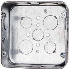 Cooper Crouse-Hinds - 1 Gang, (13) 1, 1/2 & 3/4" Knockouts, Steel Square Outlet Box - 4-11/16" Overall Height x 4-11/16" Overall Width x 2-1/8" Overall Depth - USA Tool & Supply