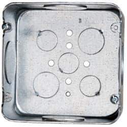 Cooper Crouse-Hinds - 1 Gang, (9) 1-1/4, 1/2 & 3/4" Knockouts, Steel Square Outlet Box - 4-11/16" Overall Height x 4-11/16" Overall Width x 2-1/8" Overall Depth - USA Tool & Supply