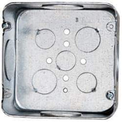 Cooper Crouse-Hinds - 1 Gang, (9) 1-1/4, 1/2 & 3/4" Knockouts, Steel Square Outlet Box - 4-11/16" Overall Height x 4-11/16" Overall Width x 2-1/8" Overall Depth - USA Tool & Supply
