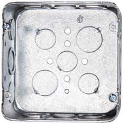 Cooper Crouse-Hinds - 1 Gang, (17) 1/2 & 3/4" Knockouts, Steel Square Outlet Box - 4-11/16" Overall Height x 4-11/16" Overall Width x 2-1/8" Overall Depth - USA Tool & Supply