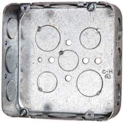 Cooper Crouse-Hinds - 1 Gang, (17) 1/2 & 3/4" Knockouts, Steel Square Outlet Box - 4-11/16" Overall Height x 4-11/16" Overall Width x 1-1/2" Overall Depth - USA Tool & Supply