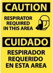 NMC - "Caution - Respirator Required in This Area", 14" Long x 10" Wide, Rigid Plastic Safety Sign - Rectangle, 0.05" Thick, Use for Accident Prevention - USA Tool & Supply