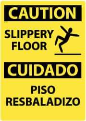 NMC - "Caution - Slippery Floor", 14" Long x 10" Wide, Rigid Plastic Safety Sign - Rectangle, 0.05" Thick, Use for Accident Prevention - USA Tool & Supply