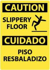 NMC - "Caution - Slippery Floor", 14" Long x 10" Wide, Pressure-Sensitive Vinyl Safety Sign - Rectangle, 0.004" Thick, Use for Accident Prevention - USA Tool & Supply