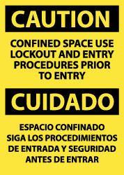 NMC - "Caution - Confined Space - Use Lockout and Entry Procedures Prior to Entry", 14" Long x 10" Wide, Aluminum Safety Sign - Rectangle, 0.04" Thick, Use for Accident Prevention - USA Tool & Supply