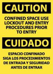 NMC - "Caution - Confined Space - Use Lockout and Entry Procedures Prior to Entry", 14" Long x 10" Wide, Pressure-Sensitive Vinyl Safety Sign - Rectangle, 0.004" Thick, Use for Accident Prevention - USA Tool & Supply