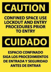 NMC - "Caution - Confined Space - Use Lockout and Entry Procedures Prior to Entry", 14" Long x 10" Wide, Rigid Plastic Safety Sign - Rectangle, 0.05" Thick, Use for Accident Prevention - USA Tool & Supply