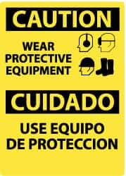 NMC - "Caution - Wear Protective Equipment", 14" Long x 10" Wide, Rigid Plastic Safety Sign - Rectangle, 0.05" Thick, Use for Accident Prevention - USA Tool & Supply