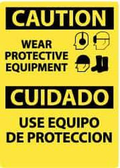 NMC - "Caution - Wear Protective Equipment", 14" Long x 10" Wide, Pressure-Sensitive Vinyl Safety Sign - Rectangle, 0.004" Thick, Use for Accident Prevention - USA Tool & Supply