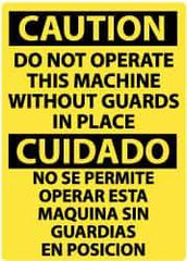 NMC - "Caution - Do Not Operate Machine without Guards in Place", 14" Long x 10" Wide, Pressure-Sensitive Vinyl Safety Sign - Rectangle, 0.004" Thick, Use for Accident Prevention - USA Tool & Supply