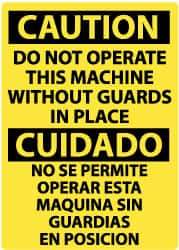 NMC - "Caution - Do Not Operate Machine without Guards in Place", 14" Long x 10" Wide, Aluminum Safety Sign - Rectangle, 0.04" Thick, Use for Accident Prevention - USA Tool & Supply