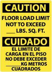 NMC - "Caution - Floor Load Limit - Not to Exceed __ lb. Sq. Ft.", 14" Long x 10" Wide, Pressure-Sensitive Vinyl Safety Sign - Rectangle, 0.004" Thick, Use for Accident Prevention - USA Tool & Supply