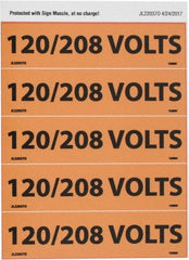 NMC - Electrical Markers Label - Legend: 120/208 Volts, English, Black & Orange, 4-1/2" Long x 1-1/8" High, Sign Muscle Finish - USA Tool & Supply