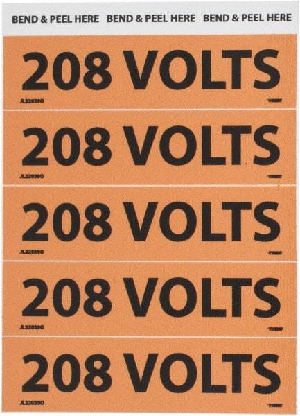 NMC - Electrical Markers Label - Legend: 208 Volts, English, Black & Orange, 4-1/2" Long x 1-1/8" High, Sign Muscle Finish - USA Tool & Supply