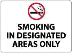 NMC - "Smoking in Designated Areas Only", 10" Long x 14" Wide, Aluminum Safety Sign - Rectangle, 0.04" Thick, Use for Smoking Regulations - USA Tool & Supply