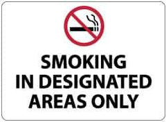 NMC - "Smoking in Designated Areas Only", 10" Long x 14" Wide, Rigid Plastic Safety Sign - Rectangle, 0.05" Thick, Use for Smoking Regulations - USA Tool & Supply