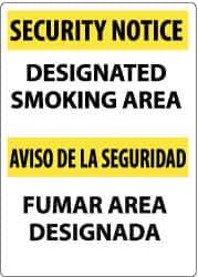 NMC - "Security Notice - Designated Smoking Area", 14" Long x 10" Wide, Rigid Plastic Safety Sign - Rectangle, 0.05" Thick, Use for Smoking Regulations - USA Tool & Supply