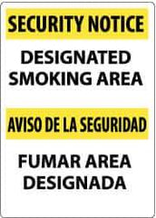 NMC - "Security Notice - Designated Smoking Area", 14" Long x 10" Wide, Aluminum Safety Sign - Rectangle, 0.04" Thick, Use for Smoking Regulations - USA Tool & Supply