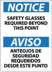 NMC - "Notice - Safety Glasses Required Beyond This Point", 14" Long x 10" Wide, Pressure-Sensitive Vinyl Safety Sign - Rectangle, 0.004" Thick, Use for Accident Prevention - USA Tool & Supply