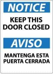 NMC - "Notice - Keep This Door Closed", 14" Long x 10" Wide, Aluminum Safety Sign - Rectangle, 0.04" Thick, Use for Accident Prevention - USA Tool & Supply