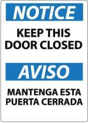 NMC - "Notice - Keep This Door Closed", 14" Long x 10" Wide, Pressure-Sensitive Vinyl Safety Sign - Rectangle, 0.004" Thick, Use for Accident Prevention - USA Tool & Supply