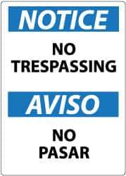 NMC - "Notice - No Trespassing", 14" Long x 10" Wide, Rigid Plastic Safety Sign - Rectangle, 0.05" Thick, Use for Security & Admittance - USA Tool & Supply