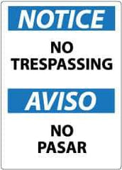 NMC - "Notice - No Trespassing", 14" Long x 10" Wide, Aluminum Safety Sign - Rectangle, 0.04" Thick, Use for Security & Admittance - USA Tool & Supply