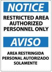 NMC - "Notice - Restricted Area - Authorized Personnel Only", 14" Long x 10" Wide, Pressure-Sensitive Vinyl Safety Sign - Rectangle, 0.004" Thick, Use for Security & Admittance - USA Tool & Supply