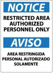 NMC - "Notice - Restricted Area - Authorized Personnel Only", 14" Long x 10" Wide, Rigid Plastic Safety Sign - Rectangle, 0.05" Thick, Use for Security & Admittance - USA Tool & Supply