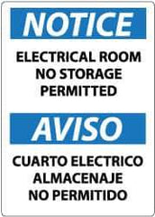 NMC - "Notice - Electrical Room - No Storage Permitted", 14" Long x 10" Wide, Rigid Plastic Safety Sign - Rectangle, 0.05" Thick, Use for Accident Prevention - USA Tool & Supply