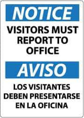 NMC - "Notice - Visitors Must Report to Office", 14" Long x 10" Wide, Pressure-Sensitive Vinyl Safety Sign - Rectangle, 0.004" Thick, Use for Security & Admittance - USA Tool & Supply