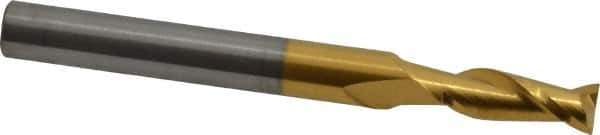 Atrax - 7/32", 5/8" LOC, 1/4" Shank Diam, 2-1/2" OAL, 2 Flute, Solid Carbide Square End Mill - Single End, TiN Finish, Spiral Flute, 30° Helix, Centercutting, Right Hand Cut - USA Tool & Supply