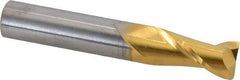 Atrax - 9/16", 1-1/8" LOC, 9/16" Shank Diam, 3-1/2" OAL, 2 Flute, Solid Carbide Square End Mill - Single End, TiN Finish, Spiral Flute, 30° Helix, Centercutting, Right Hand Cut - USA Tool & Supply