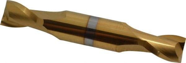 Atrax - 7/16", 5/8" LOC, 1/2" Shank Diam, 3" OAL, 2 Flute, Solid Carbide Square End Mill - Double End, TiN Finish, Spiral Flute, 30° Helix, Centercutting, Right Hand Cut - USA Tool & Supply