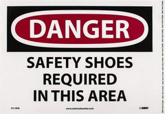 NMC - "Danger - Safety Shoes Required in This Area", 10" Long x 14" Wide, Pressure-Sensitive Vinyl Safety Sign - Rectangle, 0.004" Thick, Use for Accident Prevention - USA Tool & Supply